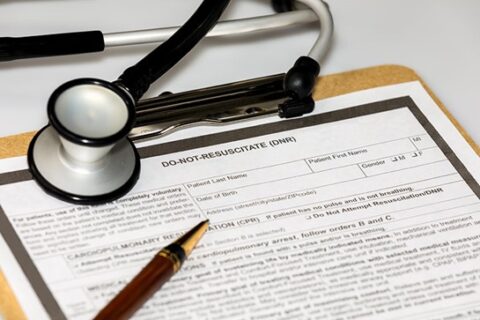 A Do Not Resuscitate form on a clipboard