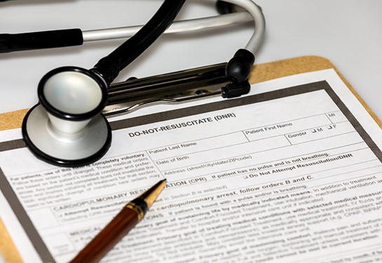 A Do Not Resuscitate form on a clipboard